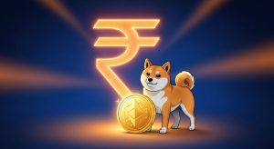 Shiba Inu coin price in Indian rupees, SHIB token beside the INR symbol