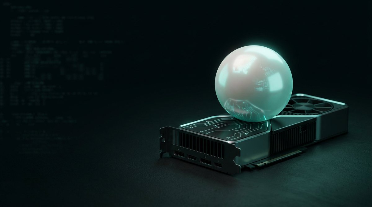Mining rig with a GPU and a glowing pearl above it